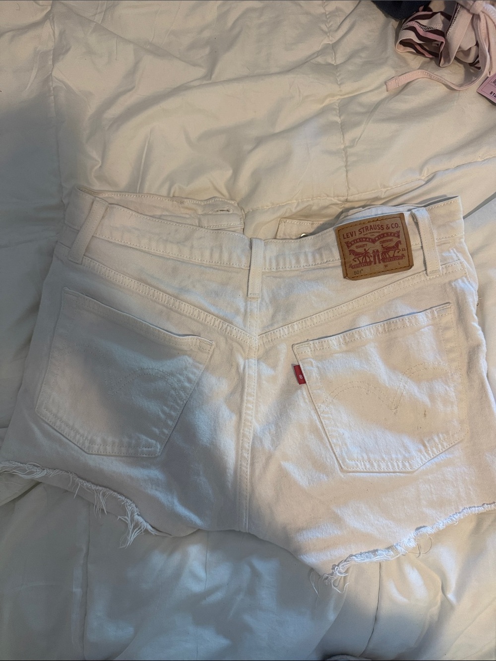Levi's White Raw-Hem Denim Shorts